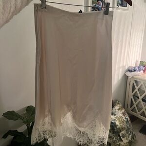 Aqua Cream Skirt with Lace Hem